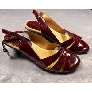 Softspots Burgundy Patent Leather Slingback Heels 7M Pillowtop Strappy Sandals